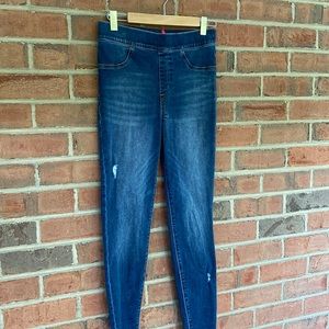 SPANX distressed medium wash ankle skinny jeans